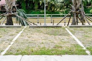 Linien Parkplatz auf Backstein und Gras Hintergrund foto