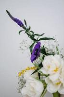 Weiß und lila Blumen auf Weiß Hintergrund foto