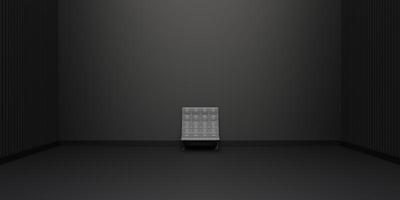 Innere Raum Studio japanisch Stil die Architektur Zen ein einsam Sofa im ein modern leeren Zimmer mit minimalistisch Lattenrost Wände Produkt Anzeige 3d Illustration foto