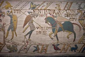 bayeux mittelalterlich Tapisserie Schlacht England Frankreich Detail foto