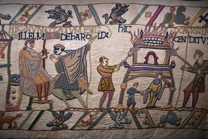 bayeux mittelalterlich Tapisserie Schlacht England Frankreich Detail foto