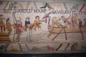 bayeux mittelalterlich Tapisserie Schlacht England Frankreich Detail foto