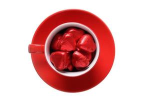 1337 rot Tasse und Teller mit Süßigkeiten isoliert auf ein transparent Hintergrund foto