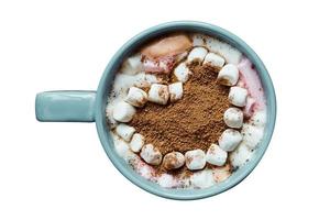 1265 Blau Tasse mit Schokolade und Marshmallows isoliert auf ein transparent Hintergrund foto