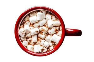 9 rot Becher mit Schokolade und mashmallows isoliert auf ein transparent Hintergrund foto