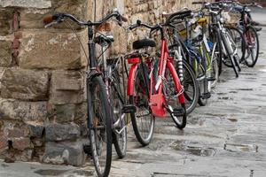 viele Fahrräder auf Florenz Mauer foto