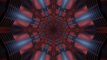 rote, blaue und graue 3d Kaleidoskop-Designillustration für Hintergrund oder Textur foto