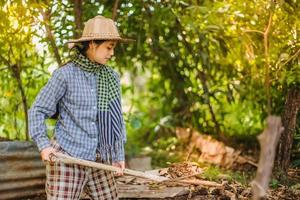 jung ziemlich Farmer Frau Stehen auf Ackerland und inspizieren landwirtschaftlich Pflanzen foto