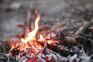 Lagerfeuer im Winter , Verbrennung Feuer gegen das kalt Morgen Wind. foto