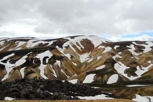 bunt Berge von landmannalaugar im Island bedeckt im Schnee foto