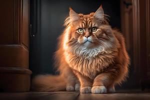 Porträt von ein komisch schön rot flauschige Katze im das Innere, Haustiere Fotografie foto