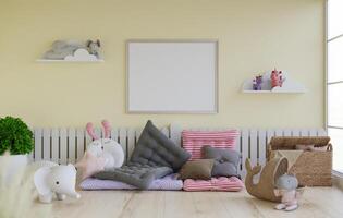 3D-Mockup leere weiße Tafel in der Wiedergabe von Kinderzimmern foto
