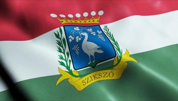 3d machen winken Ungarn Stadt Flagge von szikszo Nahansicht Aussicht foto