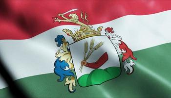 3d machen winken Ungarn Stadt Flagge von kisujszallas Nahansicht Aussicht foto