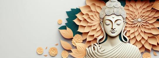 Buddha Papier Schnitt Illustration, Buddha Papierschnitt Illustration mit Blumen foto