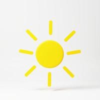 Gelb Sonne mit Strahlen, Sonne Stern. 3d Rendern Symbol. Karikatur minimal Stil. Sommer, Wetter, Natur, Raum Konzept. foto