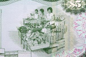 Frauen beim Straßenrand produzieren Stand von Geld von Trinidad und Tobago foto