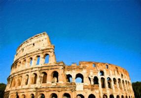 Rom, Italien - - Kolosseum auf Blau Himmel - - kreativ Illustration, Jahrgang impressionistisch Design. foto