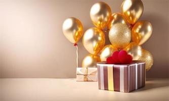 Gold Luftballons und Geschenk foto
