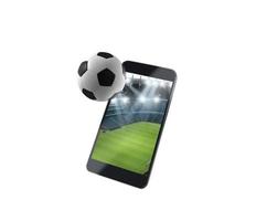 Fußball Spiel Spiel gestreamt von das Handy, Mobiltelefon Bildschirm.3d machen foto