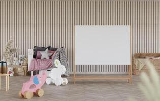 3D-Mockup leere weiße Tafel in der Wiedergabe von Kinderzimmern foto