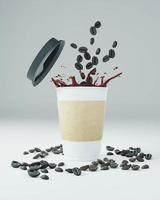 Papier Kaffee Tasse und Kaffee Bohnen auf Weiß Hintergrund. foto