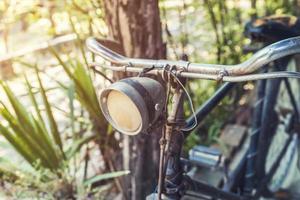 alt Jahrgang Fahrrad und Licht im Garten foto