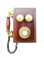 antikes Holztelefon isoliert foto