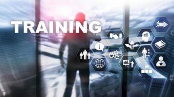 Business-Training-Konzept. Schulungswebinar E-Learning. Finanztechnologie und Kommunikationskonzept foto