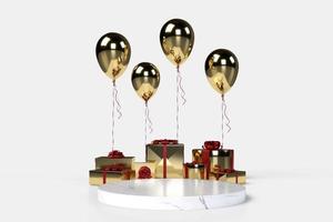 3d Geschenkboxen mit Luftballons auf Hintergrund