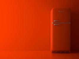 Innenraum mit einem roten Kühlschrank in der 3D-Illustration
