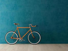 orange Fahrrad auf einem blauen Hintergrund in der 3D-Illustration foto
