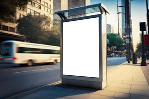 leeren Raum Werbung Planke, leer Weiß Schild auf Straßenrand im Stadt. kostenlos Foto
