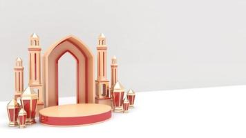 Ramadan Verkauf Hintergrund 3d machen, mit Podium, Laterne zum Gruß, Banner, Poster foto