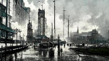 düster Landschaft von das Stadt im das Regen. abstrakt Illustration Kunst foto