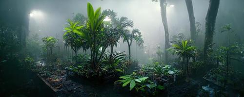 nebelig dunkel exotisch tropisch Urwald Illustration Design