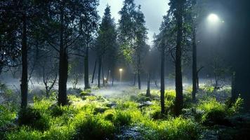 düster Wald im das Nebel beim Nacht foto