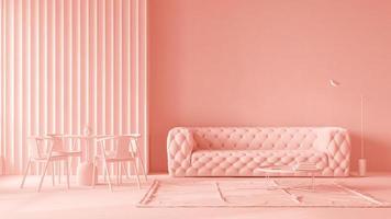 monochromes flaches rosa Interieur eines modernen Wohnzimmers im 3D-Rendering foto