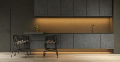 schwarzes minimalistisches Interieur eines modernen Hauses in der 3D-Darstellung