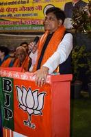 Neu Delhi, Indien - - November 27 2022 - - pijusch gerecht Kabinett Minister und Ader Mitglied von bharatiya Janata Party bjp während ein Rallye im Unterstützung von bjp Kandidat voraus von mcd lokal Körper Wahlen 2022 foto