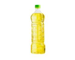 Pflanzenöl-Glasflasche isoliert auf weißem Hintergrund mit Beschneidungspfad, gesunde Bio-Lebensmittel zum Kochen. foto