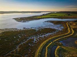 Fluss Landschaft Formen beim golden Stunde foto