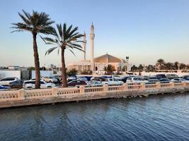 schön Abend und bunt Sonnenuntergang beim Jeddah, Corniche, Saudi Arabien, foto