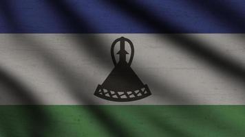 Lesotho-Flagge weht im Wind mit 3D-Hintergrund foto