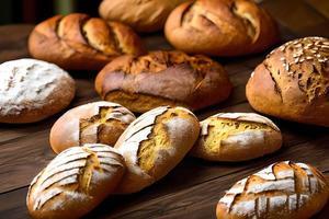 etwas verschiedene Brot serviert beim das Tisch. foto