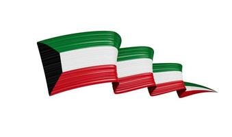 3d Flagge von Kuwait Land glänzend wellig 3d Flagge Band isoliert auf Weiß Hintergrund 3d Illustration foto