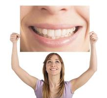 Frau mit ein Lächeln Plakatwand foto