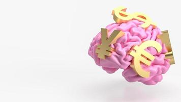 das Rosa Gehirn und Gold Geld Symbol zum Geschäft Konzept 3d Rendern foto