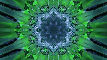 Glühende grüne Kaleidoskopverzierungs-3D-Illustration