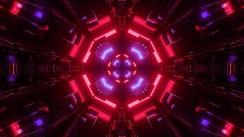 3D-Illustration von symmetrischen geometrischen Lichtern im dunklen Tunnel foto